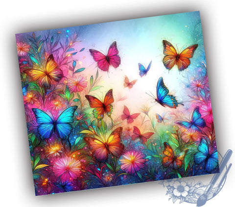 Flowers Butterfly 20oz Skinny Tumbler, Butterfly Tumbler Png, Straight & Tapered Tumbler Wrap, Instant Digital Download Sublimation ToriDesigns 