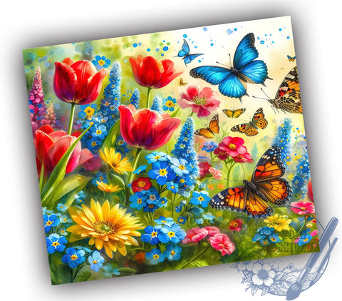 Flowers Butterfly 20oz Skinny Tumbler, Butterfly Tumbler Png, Straight & Tapered Tumbler Wrap, Instant Digital Download Sublimation ToriDesigns 