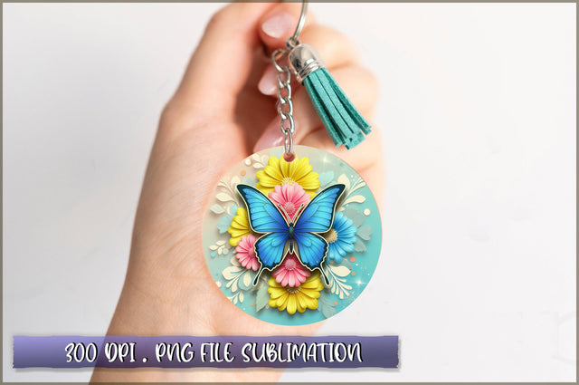 Flowers Butterfly Round Keychain PNG Sublimation Shetara Begum 