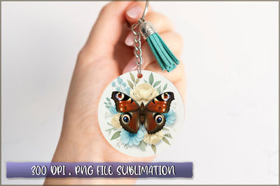 Flowers Butterfly Round Keychain PNG Sublimation Shetara Begum 