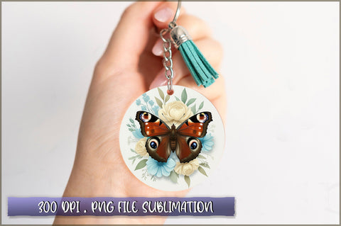 Flowers Butterfly Round Keychain PNG Sublimation Shetara Begum 
