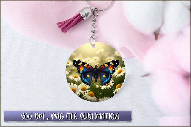 Flowers Butterfly Round Keychain PNG Sublimation Shetara Begum 