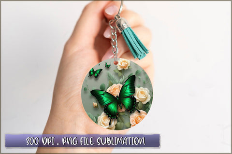 Flowers Butterfly Round Keychain PNG Sublimation Shetara Begum 