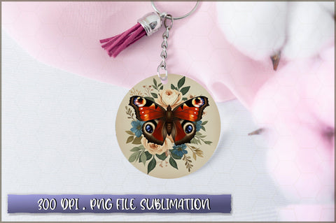 Flowers Butterfly Round Keychain PNG Sublimation Shetara Begum 