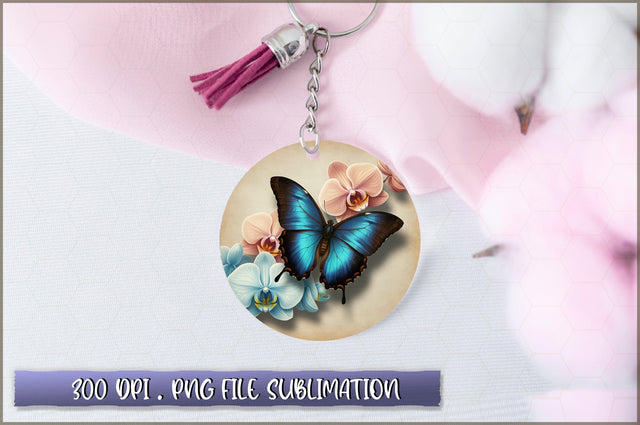 Flowers Butterfly Round Keychain PNG Sublimation Shetara Begum 