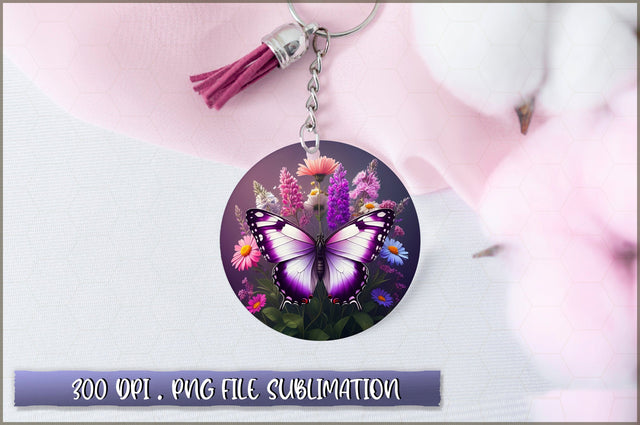 Flowers Butterfly Round Keychain PNG Sublimation Shetara Begum 