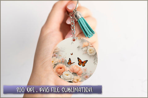 Flowers Butterfly Round Keychain PNG Sublimation Shetara Begum 