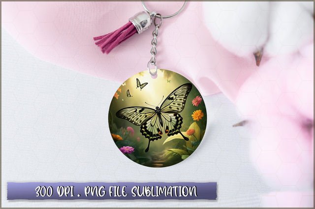 Flowers Butterfly Round Keychain PNG Sublimation Shetara Begum 