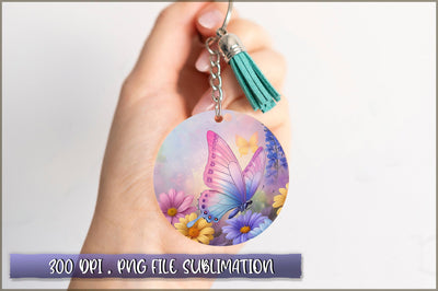 Flowers Butterfly Round Keychain PNG Sublimation Shetara Begum 