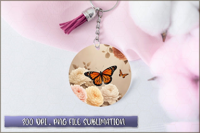 Flowers Butterfly Round Keychain PNG Sublimation Shetara Begum 