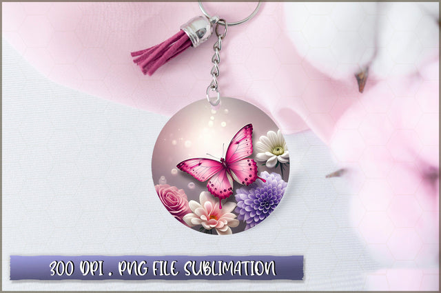 Flowers Butterfly Round Keychain PNG Sublimation Shetara Begum 