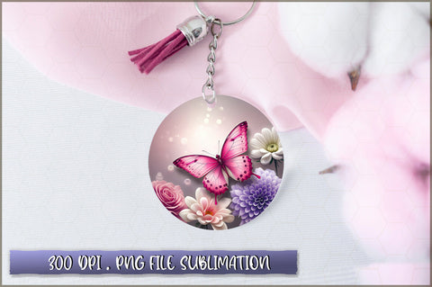 Flowers Butterfly Round Keychain PNG Sublimation Shetara Begum 