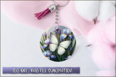 Flowers Butterfly Round Keychain PNG Sublimation Shetara Begum 