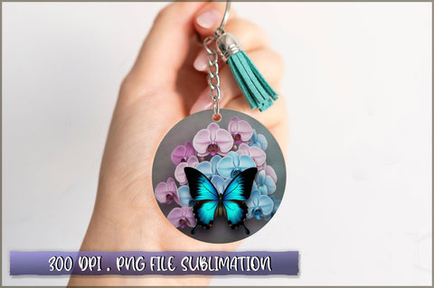 Flowers Butterfly Round Keychain PNG Sublimation Shetara Begum 