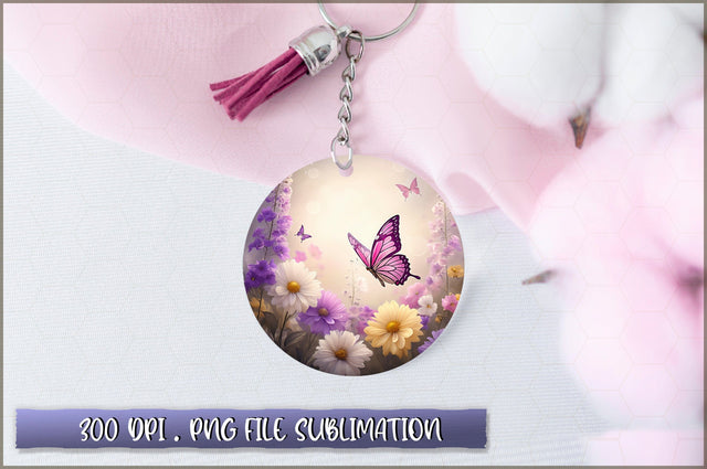 Flowers Butterfly Round Keychain PNG Sublimation Shetara Begum 