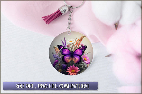 Flowers Butterfly Round Keychain PNG Sublimation Shetara Begum 
