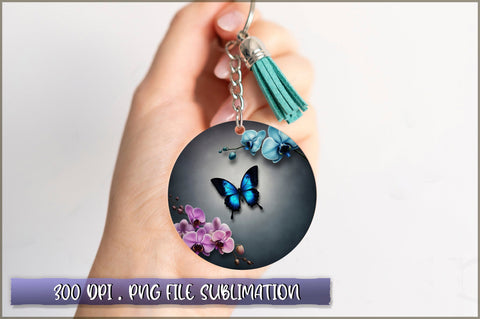 Flowers Butterfly Round Keychain PNG Sublimation Shetara Begum 