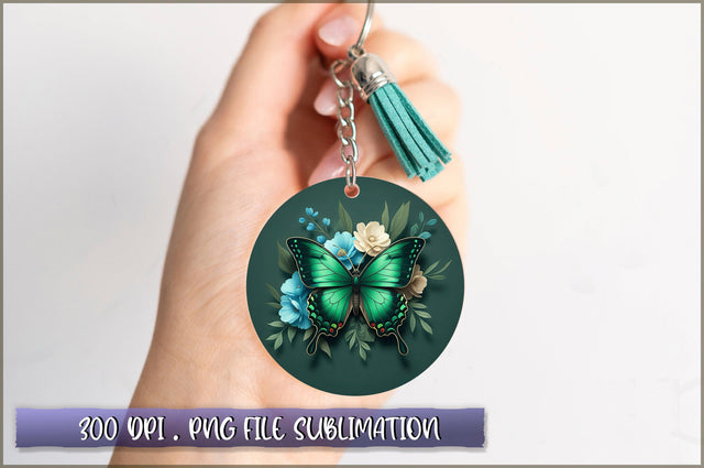 Flowers Butterfly Round Keychain PNG Sublimation Shetara Begum 