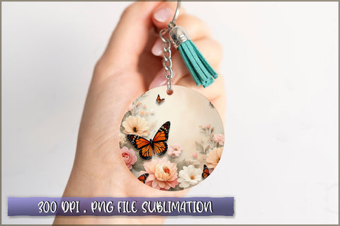 Flowers Butterfly Round Keychain PNG Sublimation Shetara Begum 