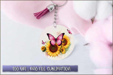 Flowers Butterfly Round Keychain PNG Sublimation Shetara Begum 