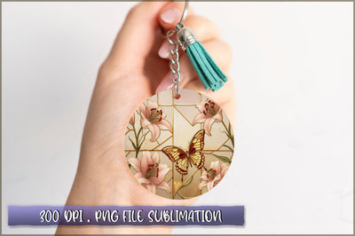 Flowers Butterfly Round Keychain PNG Sublimation Shetara Begum 