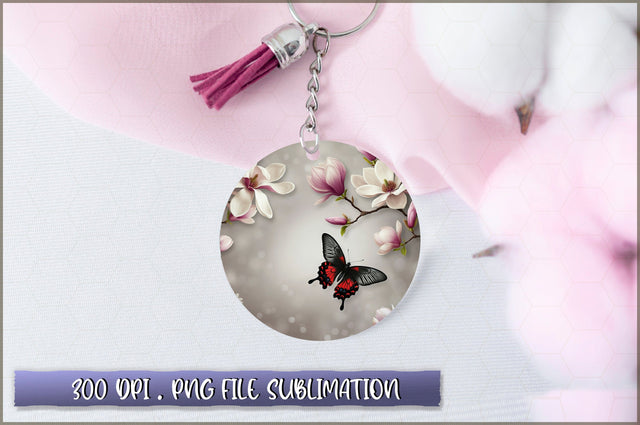 Flowers Butterfly Round Keychain PNG Sublimation Shetara Begum 