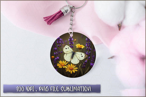 Flowers Butterfly Round Keychain PNG Sublimation Shetara Begum 