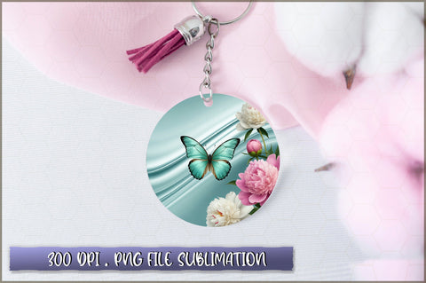 Flowers Butterfly Round Keychain PNG Sublimation Shetara Begum 