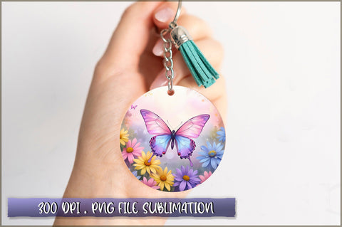 Flowers Butterfly Round Keychain PNG Sublimation Shetara Begum 