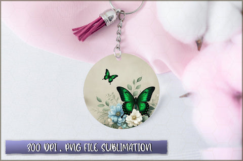 Flowers Butterfly Round Keychain PNG Sublimation Shetara Begum 