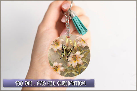 Flowers Butterfly Round Keychain PNG Sublimation Shetara Begum 