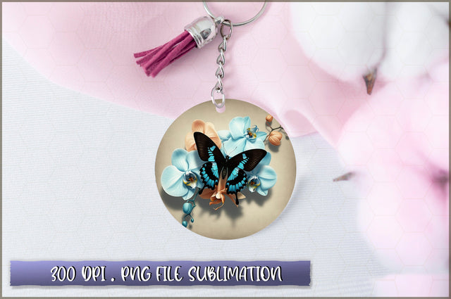 Flowers Butterfly Round Keychain PNG Sublimation Shetara Begum 