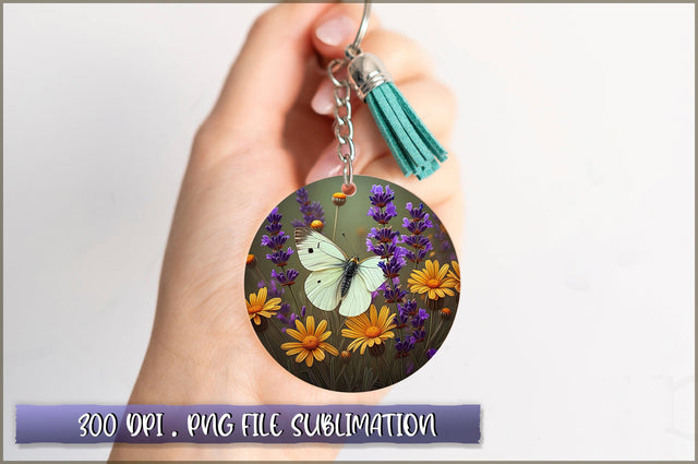 Flowers Butterfly Round Keychain PNG Sublimation Shetara Begum 