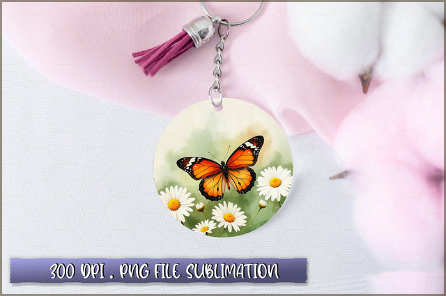 Flowers Butterfly Round Keychain PNG Sublimation Shetara Begum 