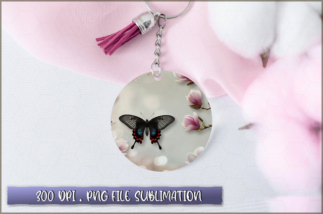 Flowers Butterfly Round Keychain PNG Sublimation Shetara Begum 