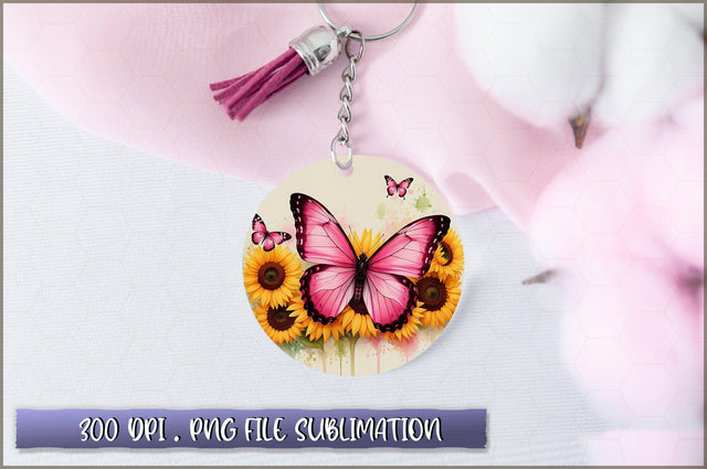 Flowers Butterfly Round Keychain PNG Sublimation Shetara Begum 