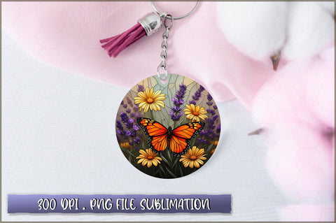 Flowers Butterfly Round Keychain PNG Sublimation Shetara Begum 