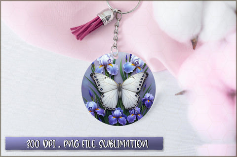 Flowers Butterfly Round Keychain PNG Sublimation Shetara Begum 