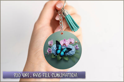 Flowers Butterfly Round Keychain PNG Sublimation Shetara Begum 