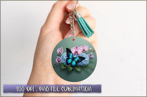 Flowers Butterfly Round Keychain PNG Sublimation Shetara Begum 