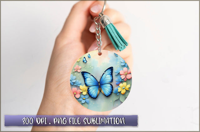 Flowers Butterfly Round Keychain PNG Sublimation Shetara Begum 