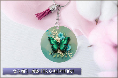 Flowers Butterfly Round Keychain PNG Sublimation Shetara Begum 