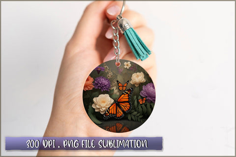 Flowers Butterfly Round Keychain PNG Sublimation Shetara Begum 