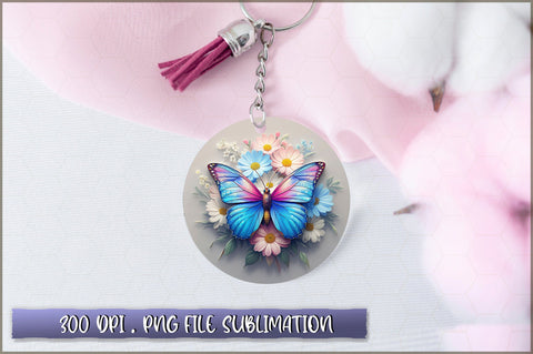 Flowers Butterfly Round Keychain PNG Sublimation Shetara Begum 