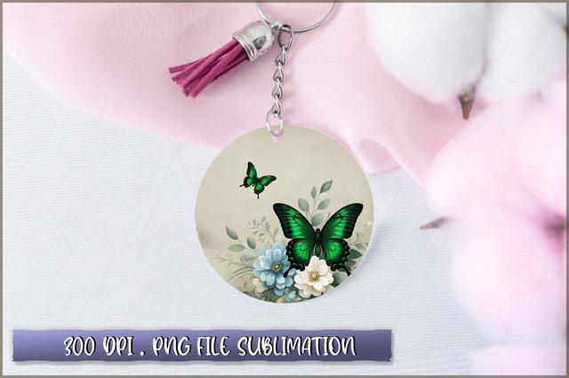 Flowers Butterfly Round Keychain PNG Sublimation Shetara Begum 