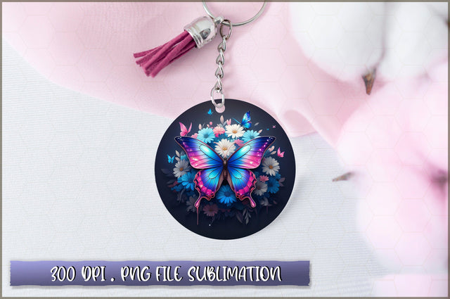Flowers Butterfly Round Keychain PNG Sublimation Shetara Begum 