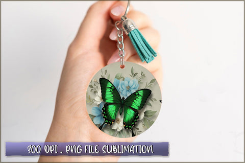 Flowers Butterfly Round Keychain PNG Sublimation Shetara Begum 