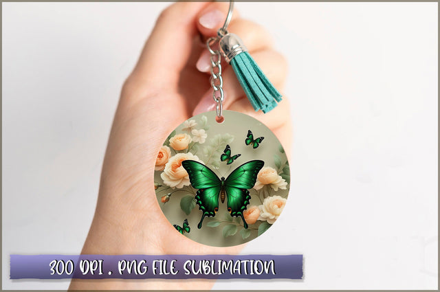 Flowers Butterfly Round Keychain PNG Sublimation Shetara Begum 