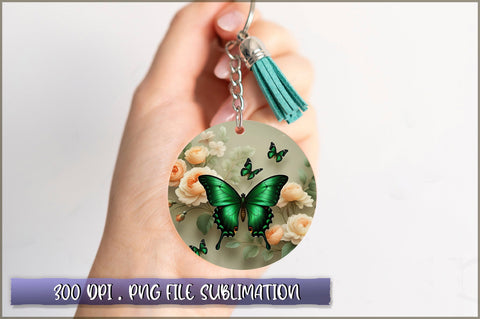 Flowers Butterfly Round Keychain PNG Sublimation Shetara Begum 