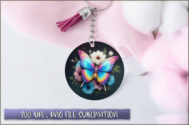 Flowers Butterfly Round Keychain PNG Sublimation Shetara Begum 